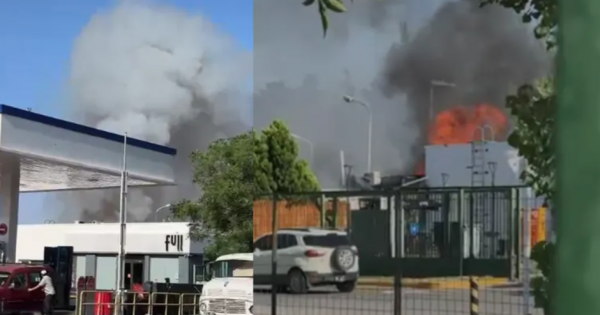 Se incendió una estación de servicio en la Avenida Mosconi: las llamas alcanzaron 5 metros de alto