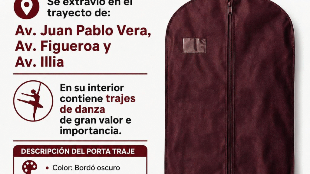 Integrante de ballet catamarqueño busca recuperar su porta trajes tras caer del baúl de un auto
