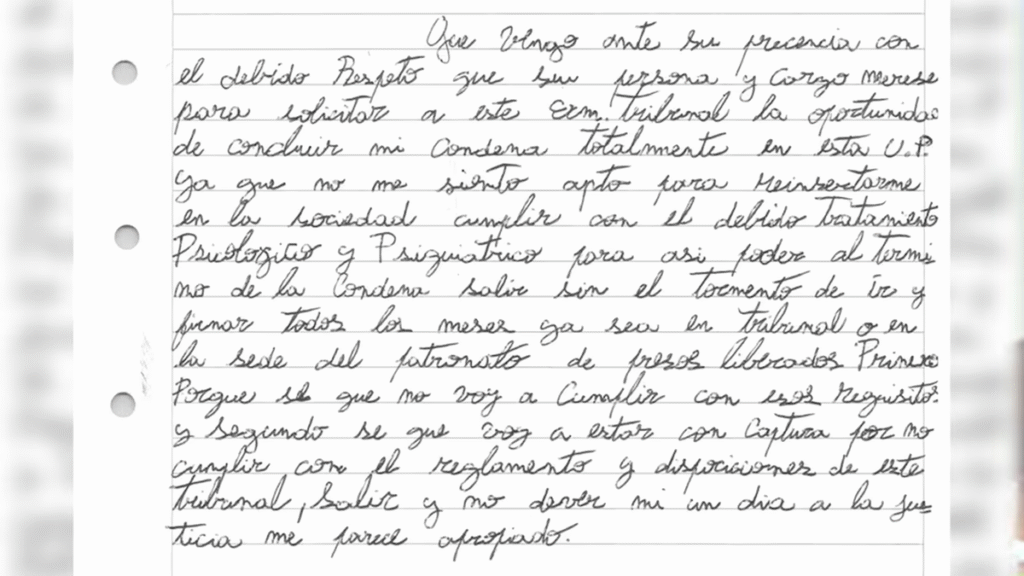 “No me siento apto”: carta de un preso para continuar detenido “No me siento apto”: carta de un preso para continuar detenido