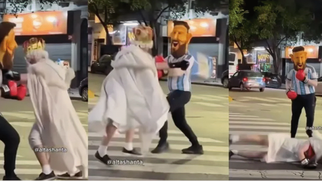 Video: “Messi” y la “reina Isabel” se pelearon en plena avenida tras los festejos de la Selección