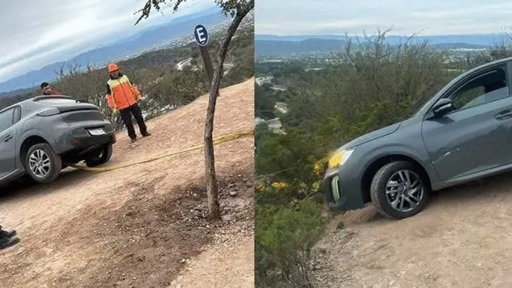 Conductor casi cae a un precipicio