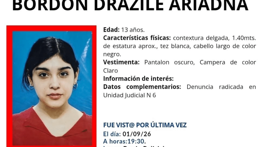 Buscan a una adolescente de 13 años